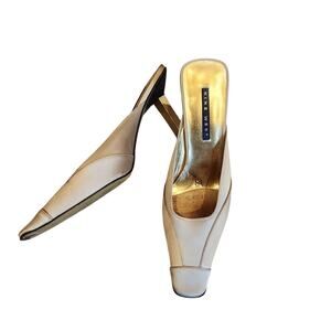 Vintage Nine West‎ Tan Satin Pointed Toe Heels Sz 7.5